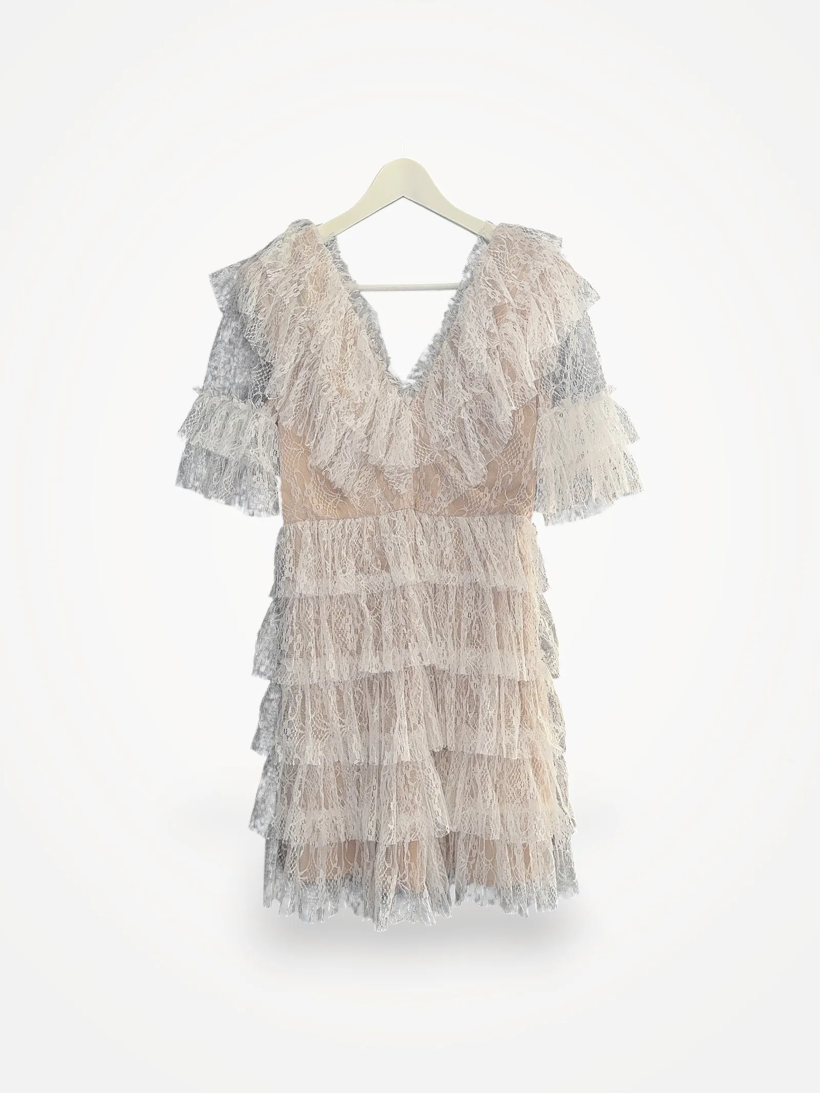 By Malina Sky V- Frill Mini Lace-klänning NWT
