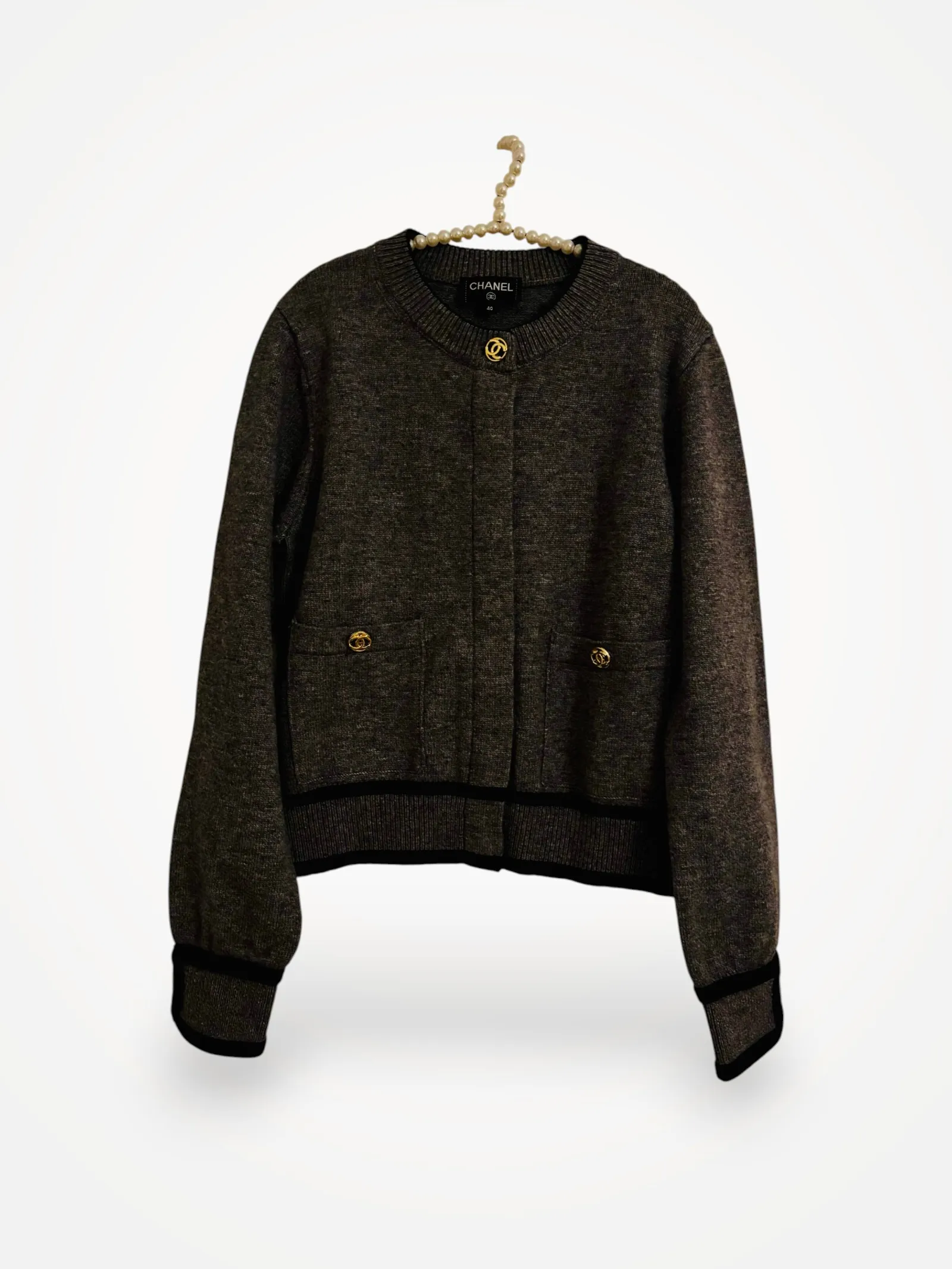 Chanel Grey Cashmere Knit With Gold Hardware-kashmirkofta