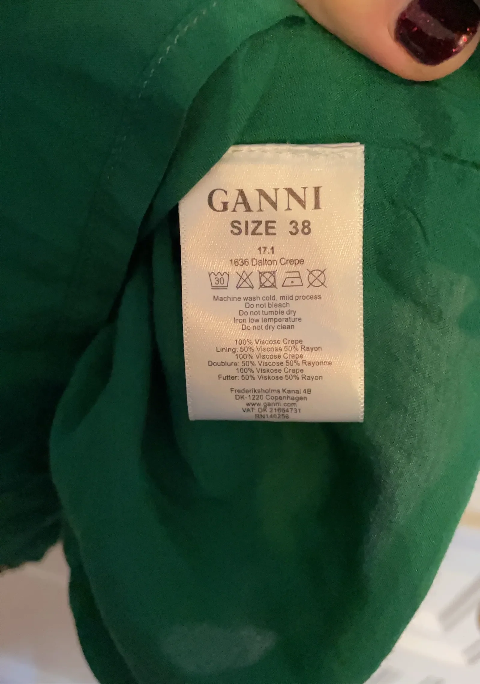 Ganni Dalton Crepe I Verdant Green-klänning NWT - Image 3
