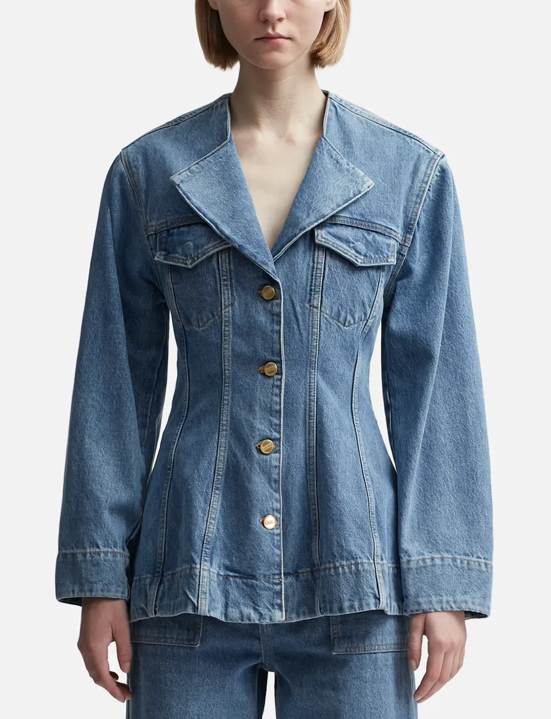 Ganni Fitted Denim Blazer-jacka NWOT