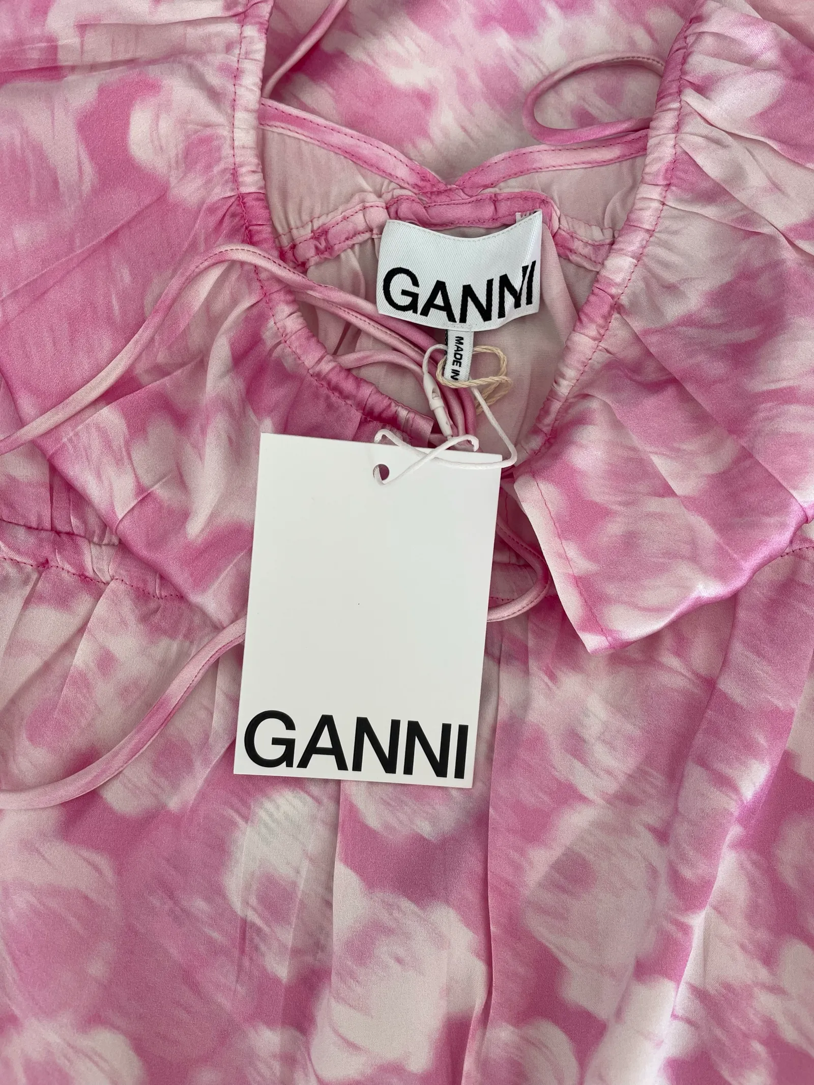 Ganni Tie-detailed Printed Silk-blend Satin Midi-sidenklänning NWT - Image 3