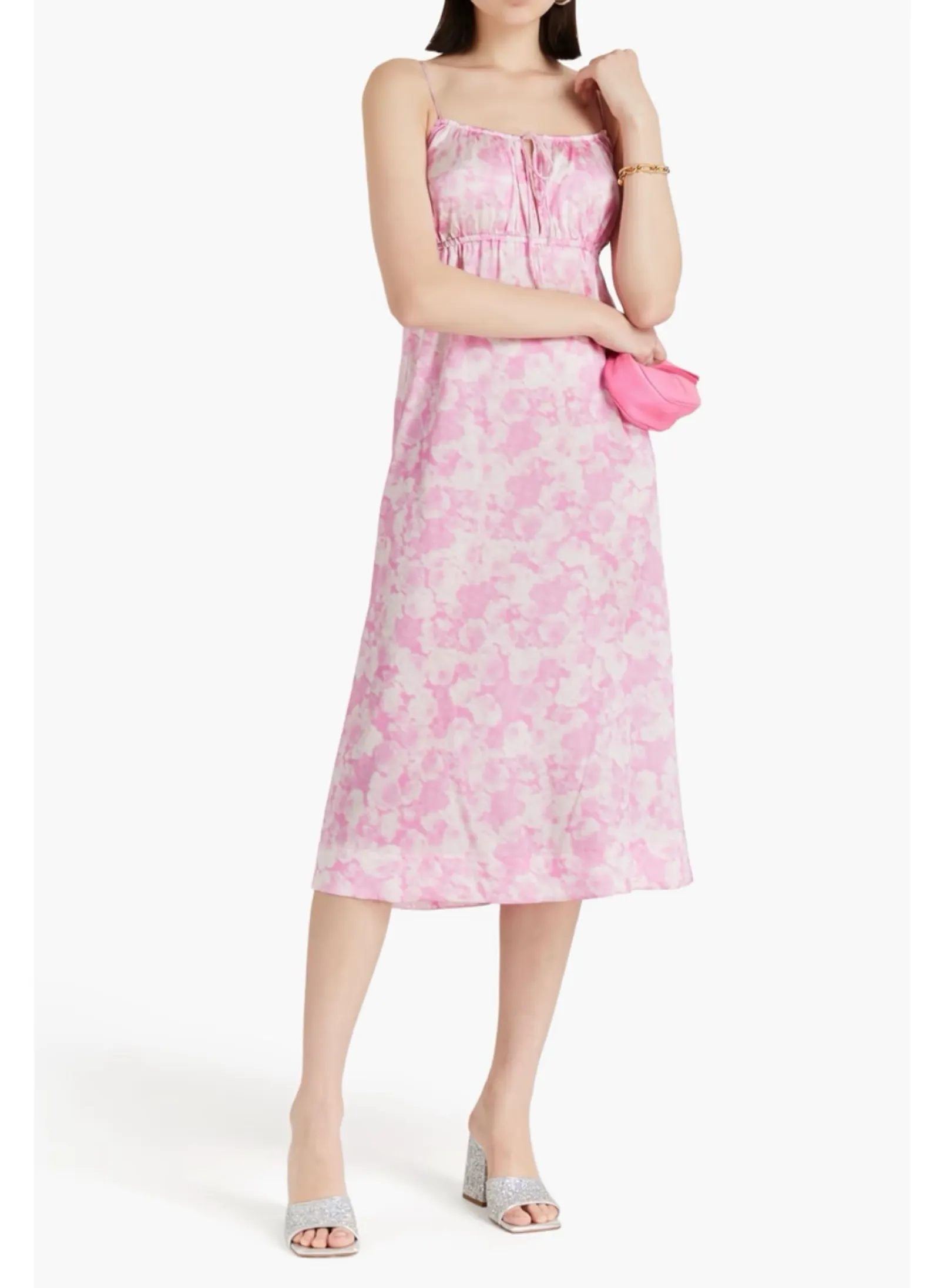 Ganni Tie-detailed Printed Silk-blend Satin Midi-sidenklänning NWT - Image 7