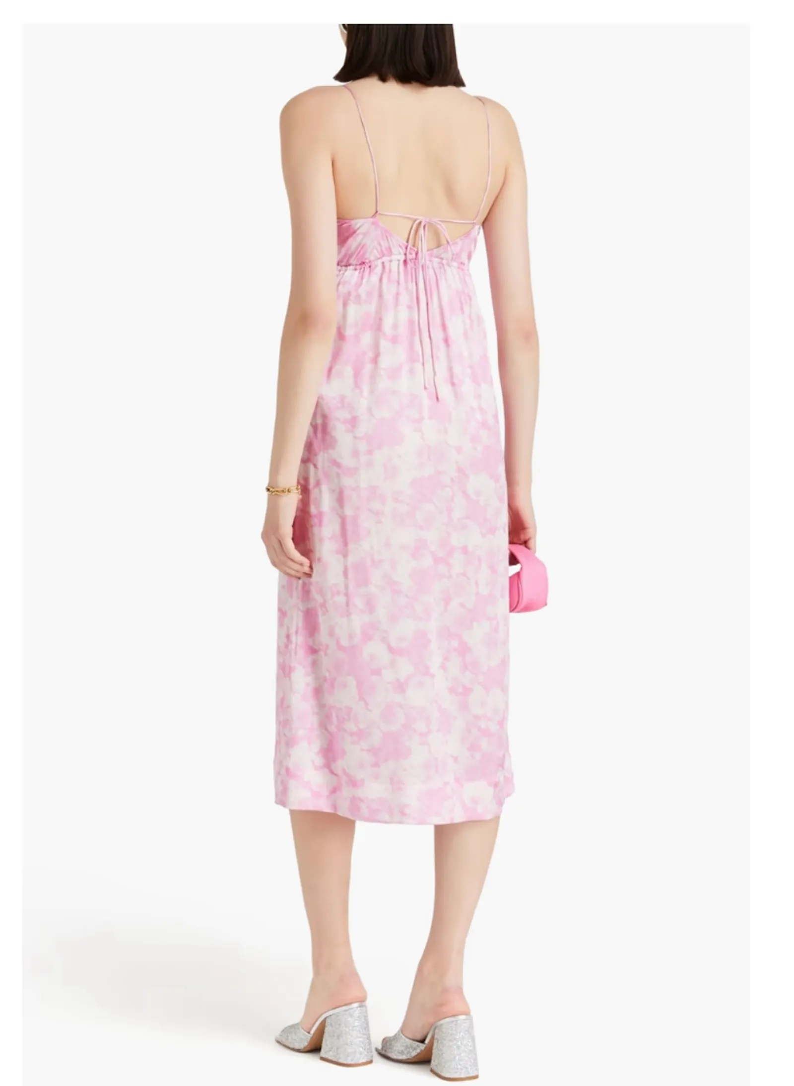 Ganni Tie-detailed Printed Silk-blend Satin Midi-sidenklänning NWT - Image 8