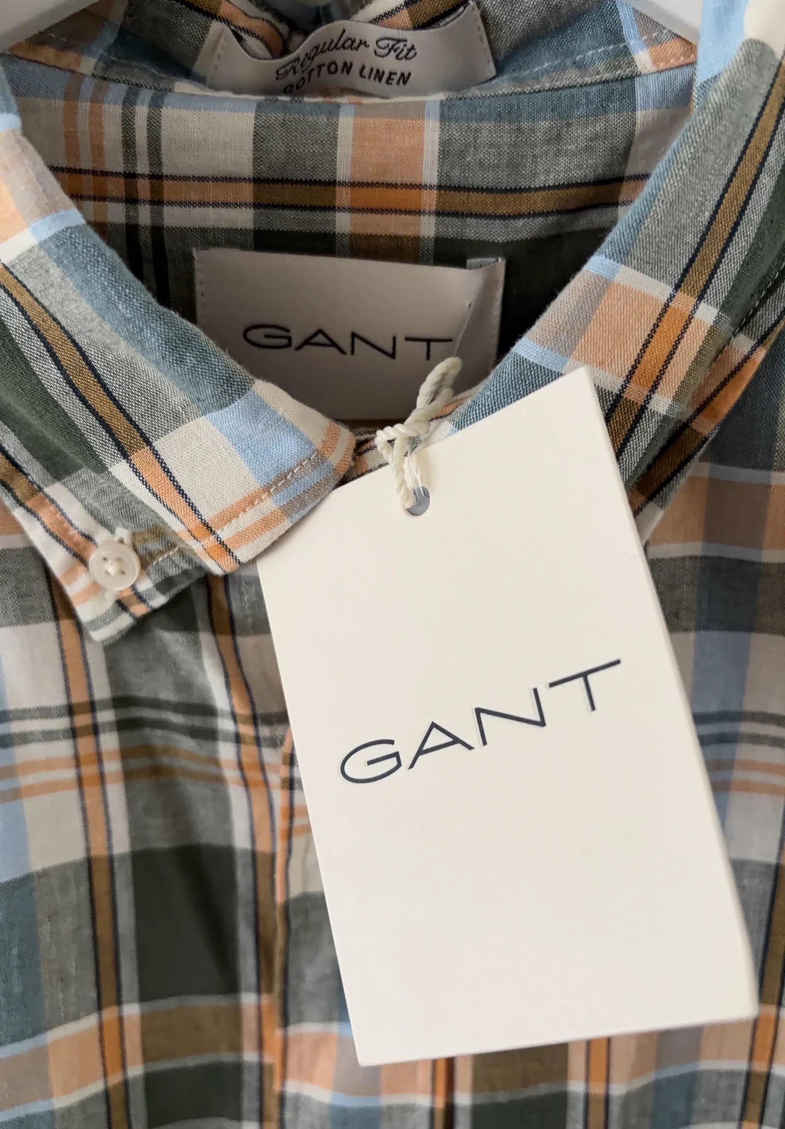 Gant Red Cotton Linen Check Ss-linneskjorta NWT - Image 2