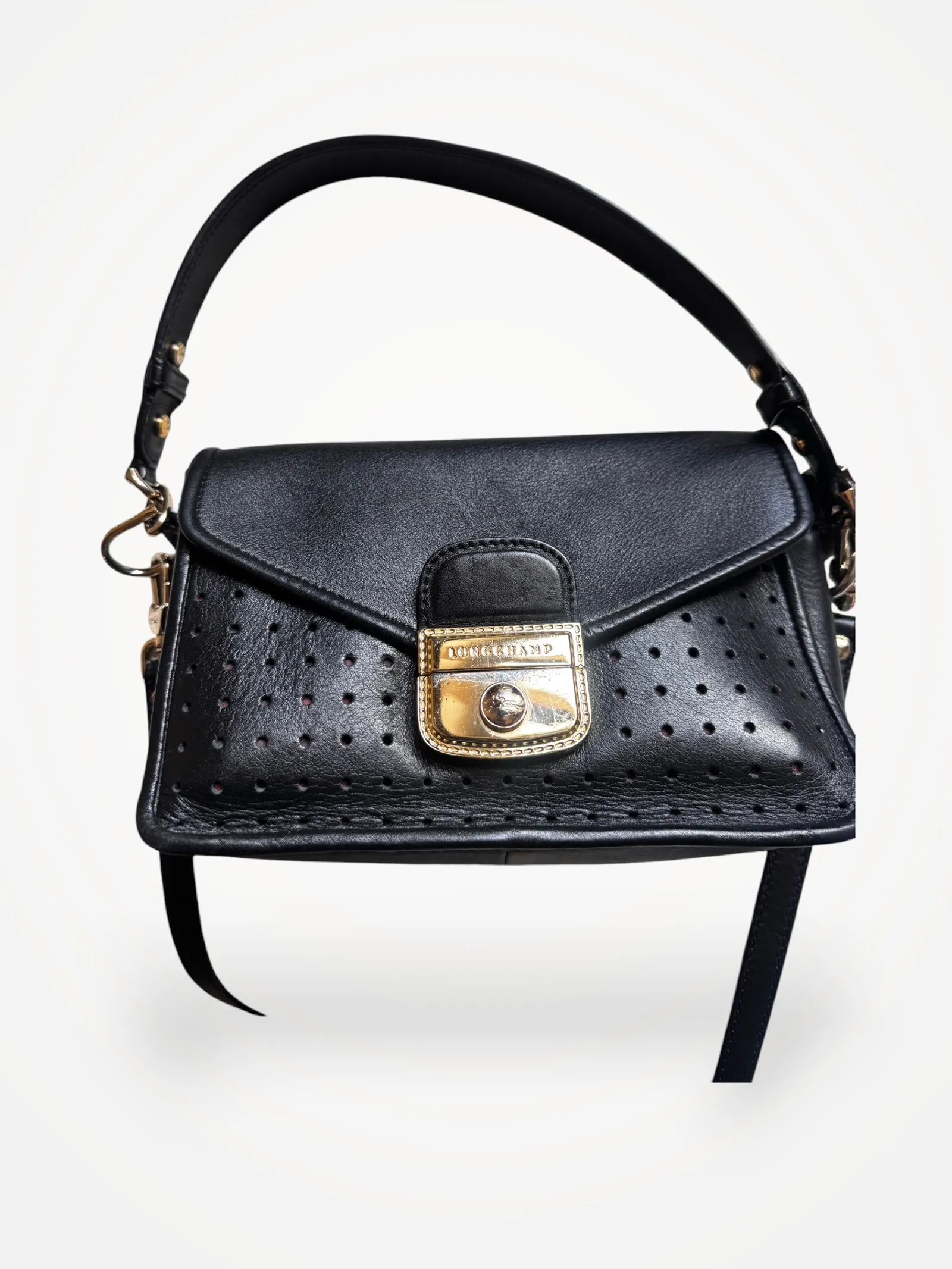 Longchamp Mademoiselle-skinnaxelremsväska
