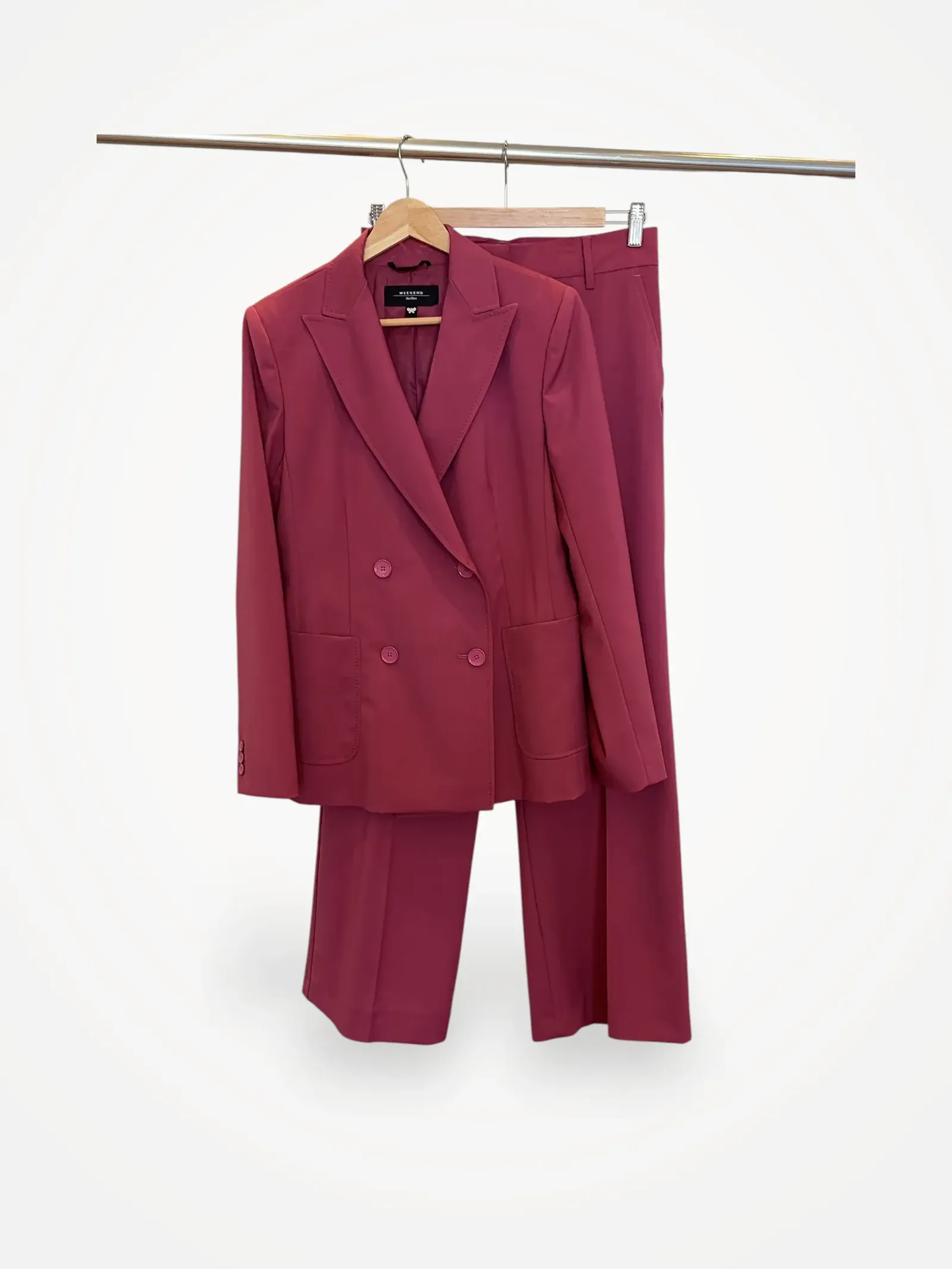 Max Mara Dubble-breasted Stretch Wool + Woollen Cloth Palazzo-ullkostym