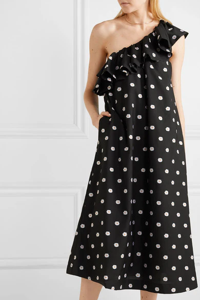 Stine Goya Valentina Ruffled One Shoulder Floral Jacquard-klänning