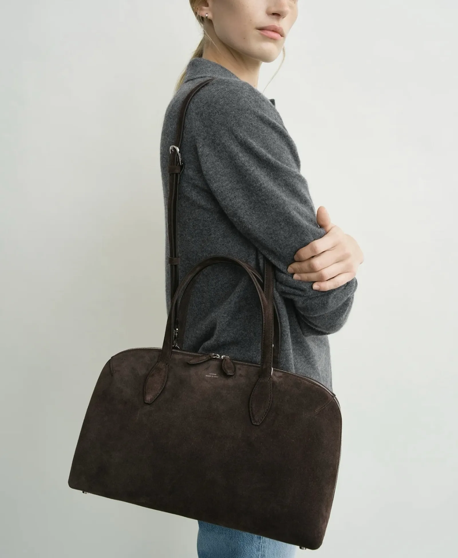 Toteme Medium Suede Day Tote Brown-axelremsväska NWT - Image 3